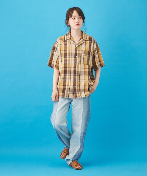 CUBE SUGAR（キューブシュガー）の「先染めチェック オープンカラーシャツ（シャツ/ブラウス・レディース・ネイビー/マルチ/ピンク/イエロー・M）」の7枚目の写真