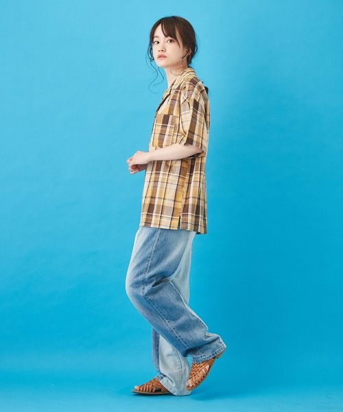 CUBE SUGAR（キューブシュガー）の「先染めチェック オープンカラーシャツ（シャツ/ブラウス・レディース・ネイビー/マルチ/ピンク/イエロー・M）」の8枚目の写真