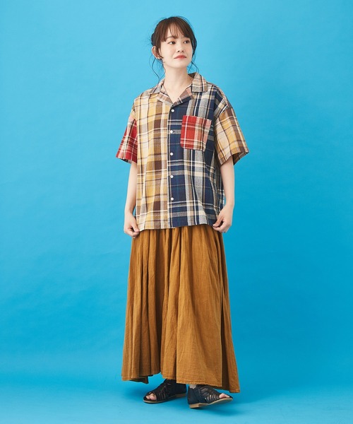 CUBE SUGAR（キューブシュガー）の「先染めチェック オープンカラーシャツ（シャツ/ブラウス・レディース・ネイビー/マルチ/ピンク/イエロー・M）」の18枚目の写真