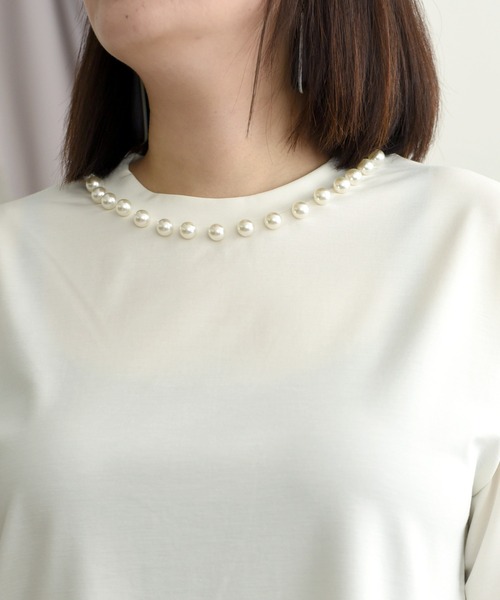 palm RICHE(ポームリシュ)の「パールネックポンチトップス(Tシャツ/カットソー・レディース・オフホワイト/ベージュ/チャコールグレー/ミント/ダークネイビー・M)」の16枚目の写真
