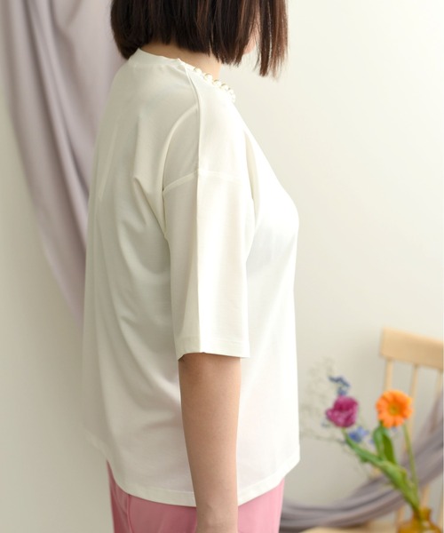 palm RICHE(ポームリシュ)の「パールネックポンチトップス(Tシャツ/カットソー・レディース・オフホワイト/ベージュ/チャコールグレー/ミント/ダークネイビー・M)」の20枚目の写真
