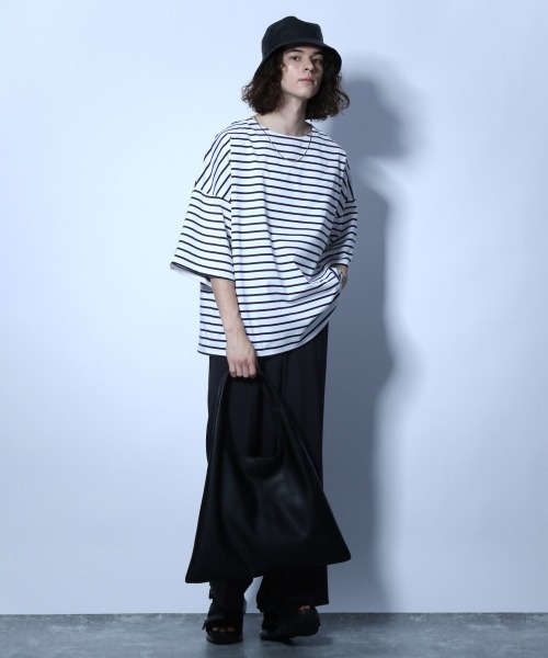 HARE（ハレ）の「BIGボーダーカットソー(HARE)（Tシャツ/カットソー・メンズ・オフホワイト/ブラウン/ブラック・FREE）」の4枚目の写真