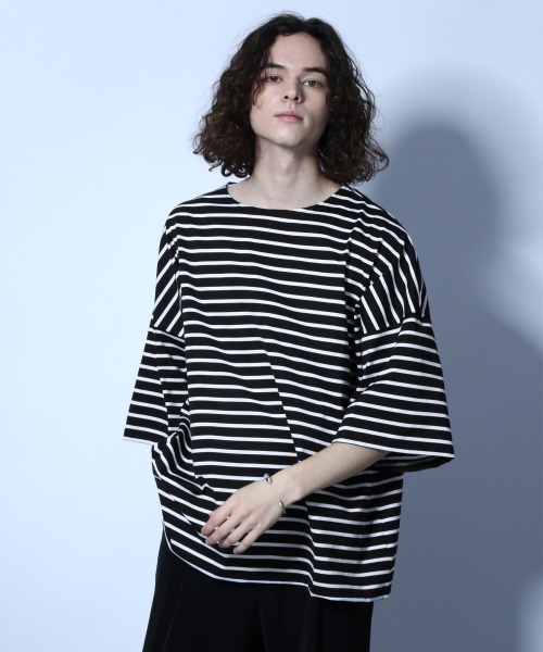 HARE（ハレ）の「BIGボーダーカットソー(HARE)（Tシャツ/カットソー・メンズ・オフホワイト/ブラウン/ブラック・FREE）」の6枚目の写真