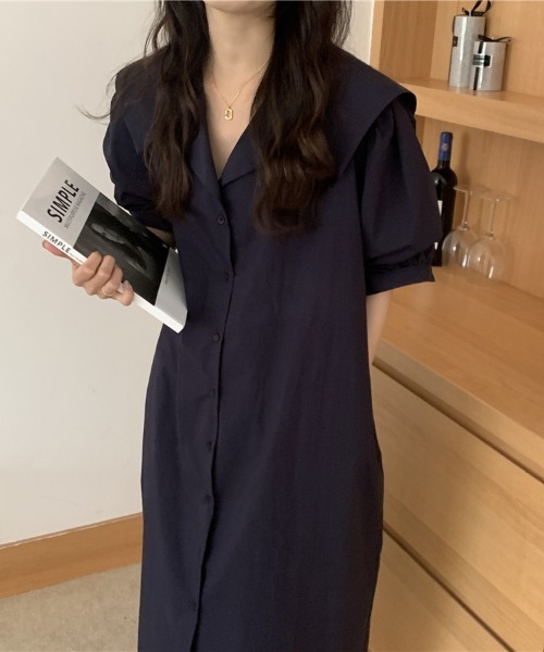 ABITOKYO(アビトーキョー)の「ボリュームスリーブ開襟シャツワンピース(ワンピース・レディース・ベージュ/ネイビー/ライトブルー・FREE)」の4枚目の写真
