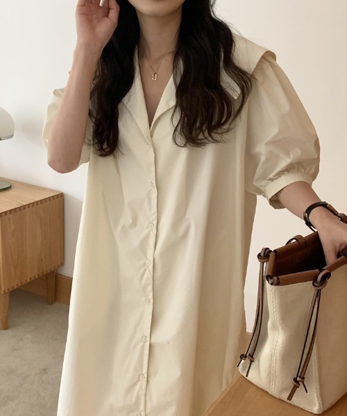 ABITOKYO(アビトーキョー)の「ボリュームスリーブ開襟シャツワンピース(ワンピース・レディース・ベージュ/ネイビー/ライトブルー・FREE)」の12枚目の写真