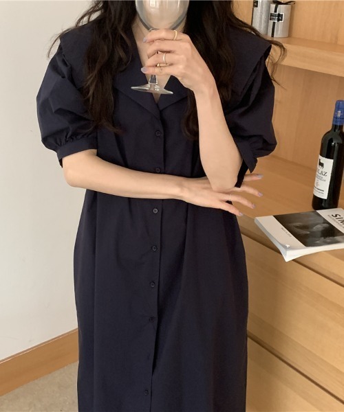 ABITOKYO(アビトーキョー)の「ボリュームスリーブ開襟シャツワンピース(ワンピース・レディース・ベージュ/ネイビー/ライトブルー・FREE)」の8枚目の写真