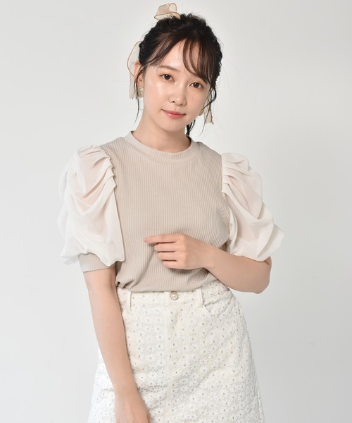 ems excite（エムズエキサイト）の「袖パワショルリブカットソー（Tシャツ/カットソー・レディース・アイボリー/ブルー/ブラック/グリーン/ライトグレー・FREE）」の4枚目の写真