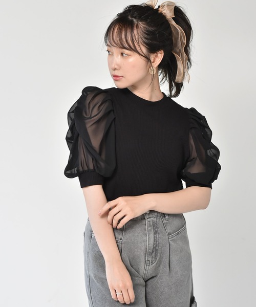 ems excite（エムズエキサイト）の「袖パワショルリブカットソー（Tシャツ/カットソー・レディース・アイボリー/ブルー/ブラック/グリーン/ライトグレー・FREE）」の3枚目の写真