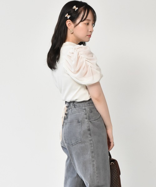 ems excite（エムズエキサイト）の「袖パワショルリブカットソー（Tシャツ/カットソー・レディース・アイボリー/ブルー/ブラック/グリーン/ライトグレー・FREE）」の18枚目の写真