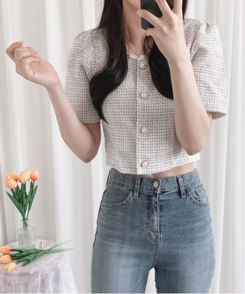 SONA（ソナ）の「SONYUNARA 真珠ボタンツイードカーディガン（カーディガン/ボレロ・レディース・ベージュ/スカイブルー/ピンク・FREE）」の21枚目の写真