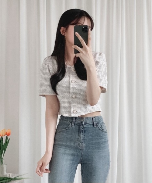 SONA（ソナ）の「SONYUNARA 真珠ボタンツイードカーディガン（カーディガン/ボレロ・レディース・ベージュ/スカイブルー/ピンク・FREE）」の18枚目の写真