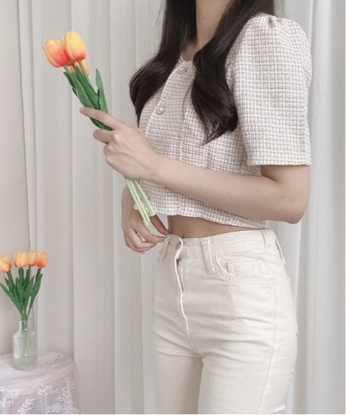 SONA（ソナ）の「SONYUNARA 真珠ボタンツイードカーディガン（カーディガン/ボレロ・レディース・ベージュ/スカイブルー/ピンク・FREE）」の22枚目の写真