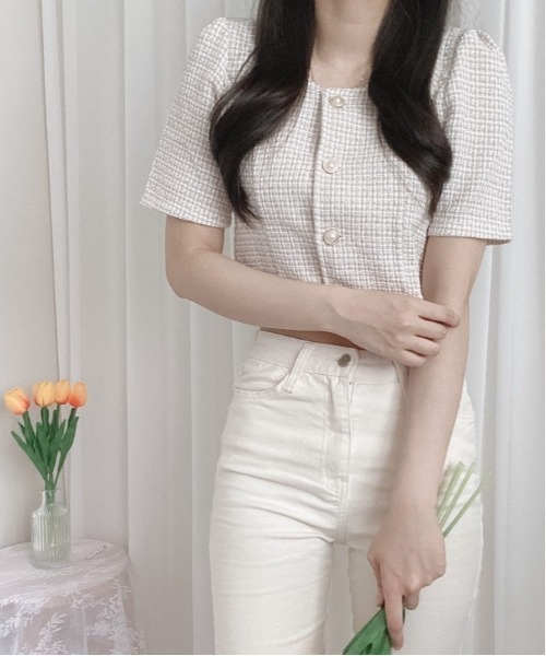 SONA（ソナ）の「SONYUNARA 真珠ボタンツイードカーディガン（カーディガン/ボレロ・レディース・ベージュ/スカイブルー/ピンク・FREE）」の16枚目の写真