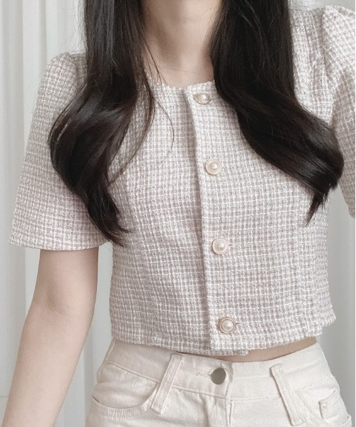 SONA（ソナ）の「SONYUNARA 真珠ボタンツイードカーディガン（カーディガン/ボレロ・レディース・ベージュ/スカイブルー/ピンク・FREE）」の13枚目の写真