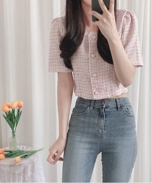 SONA（ソナ）の「SONYUNARA 真珠ボタンツイードカーディガン（カーディガン/ボレロ・レディース・ベージュ/スカイブルー/ピンク・FREE）」の19枚目の写真