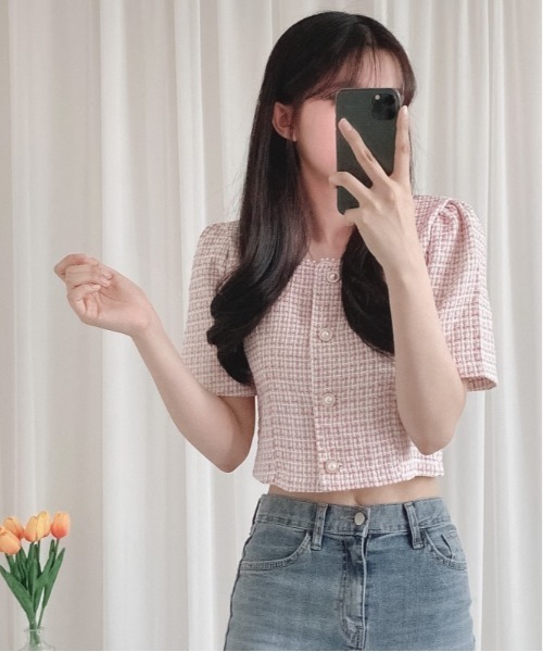 SONA（ソナ）の「SONYUNARA 真珠ボタンツイードカーディガン（カーディガン/ボレロ・レディース・ベージュ/スカイブルー/ピンク・FREE）」の9枚目の写真