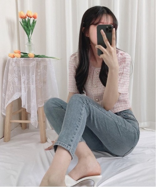 SONA（ソナ）の「SONYUNARA 真珠ボタンツイードカーディガン（カーディガン/ボレロ・レディース・ベージュ/スカイブルー/ピンク・FREE）」の11枚目の写真