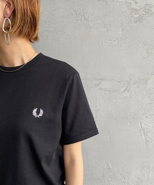 フレッドペリー ワンポイント ロゴ刺繍 表記XS 着用感S ブラック ジャージ FRED PERRY/フレッドペリー] ワンポイントロゴ刺繍 クルーネック