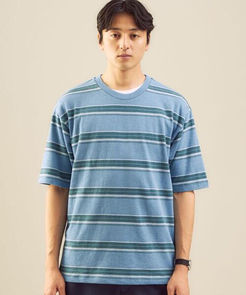 green label relaxing（グリーンレーベルリラクシング）の「OLT＜green label relaxing＞スラブボーダー クルーネック 半袖 Tシャツ（Tシャツ/カットソー・メンズ・ライトブルー/オフホワイト・LARGE/X-LARGE/MEDIUM/SMALL）」の5枚目の写真