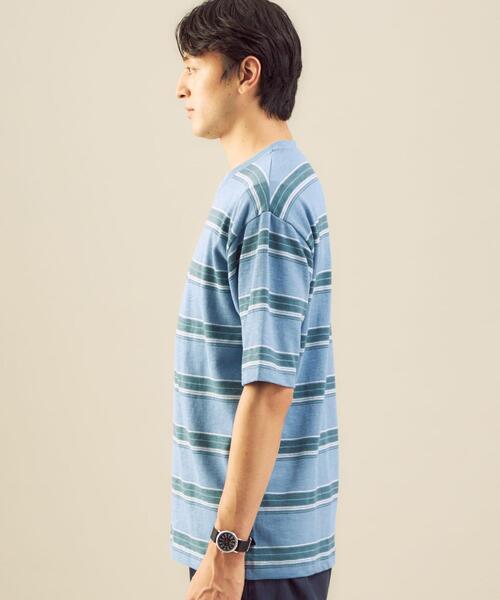 green label relaxing（グリーンレーベルリラクシング）の「OLT＜green label relaxing＞スラブボーダー クルーネック 半袖 Tシャツ（Tシャツ/カットソー・メンズ・ライトブルー/オフホワイト・LARGE/X-LARGE/MEDIUM/SMALL）」の9枚目の写真