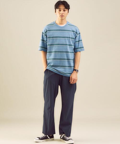 green label relaxing（グリーンレーベルリラクシング）の「OLT＜green label relaxing＞スラブボーダー クルーネック 半袖 Tシャツ（Tシャツ/カットソー・メンズ・ライトブルー/オフホワイト・LARGE/X-LARGE/MEDIUM/SMALL）」の3枚目の写真