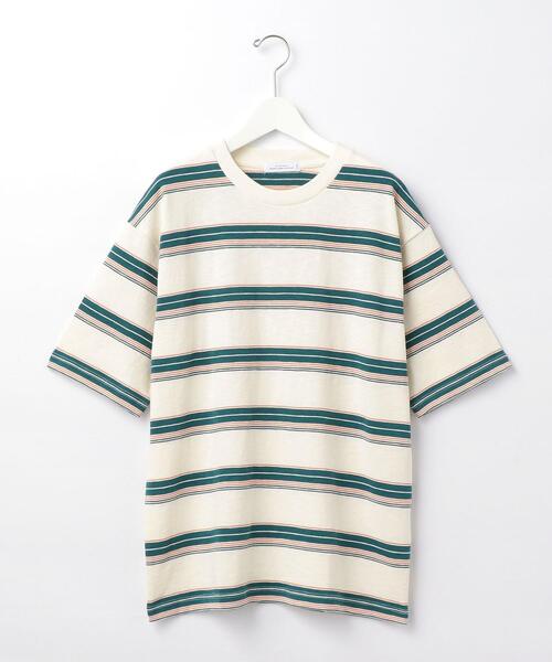 green label relaxing（グリーンレーベルリラクシング）の「OLT＜green label relaxing＞スラブボーダー クルーネック 半袖 Tシャツ（Tシャツ/カットソー・メンズ・ライトブルー/オフホワイト・LARGE/X-LARGE/MEDIUM/SMALL）」の4枚目の写真