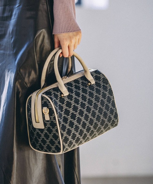 Andemiu(アンデミュウ)の「スクエアボストンバッグ217755(ボストンバッグ・レディース・ブラウン/マルチ/その他/ベージュ/ネイビー・FREE)」の3枚目の写真