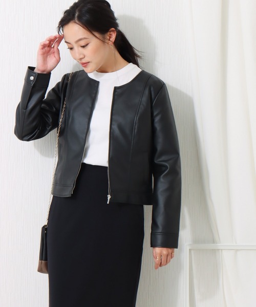 libelle more(リベル モア)の「フェイクレザー ノーカラージャケット(ノーカラージャケット・レディース・ブラック/ベージュ/アイボリー・M/L)」の9枚目の写真