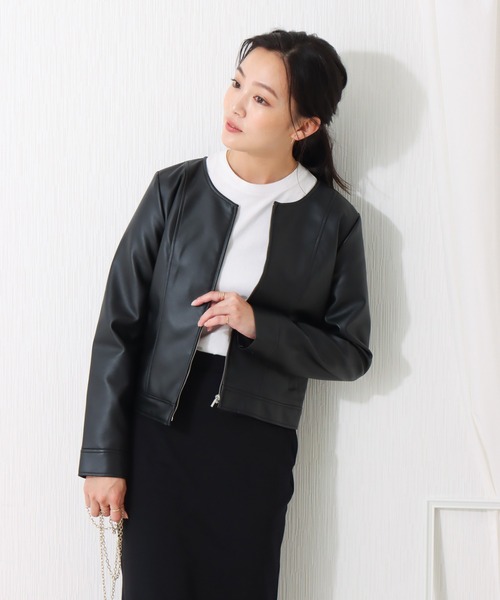 libelle more(リベル モア)の「フェイクレザー ノーカラージャケット(ノーカラージャケット・レディース・ブラック/ベージュ/アイボリー・M/L)」の11枚目の写真