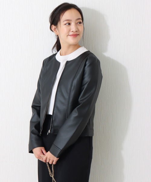 libelle more(リベル モア)の「フェイクレザー ノーカラージャケット(ノーカラージャケット・レディース・ブラック/ベージュ/アイボリー・M/L)」の12枚目の写真