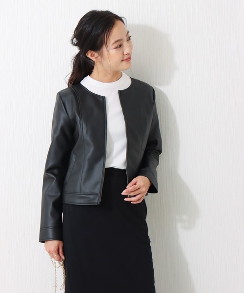 libelle more(リベル モア)の「フェイクレザー ノーカラージャケット(ノーカラージャケット・レディース・ブラック/ベージュ/アイボリー・M/L)」の14枚目の写真