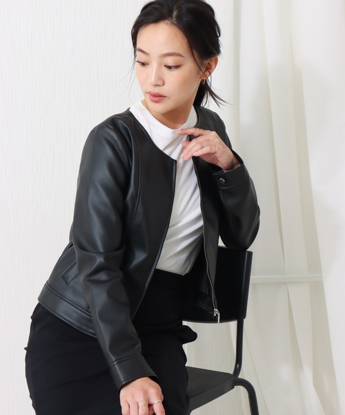 libelle more(リベル モア)の「フェイクレザー ノーカラージャケット(ノーカラージャケット・レディース・ブラック/ベージュ/アイボリー・M/L)」の18枚目の写真