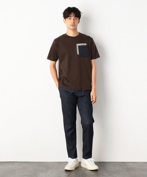 COMME　CA COMMUNE（コムサコミューン）の「チェック　ダブルポケット　Tシャツ（Tシャツ/カットソー・メンズ・ホワイト/ダークブラウン/キナリ・MEDIUM/LARGE）」の10枚目の写真
