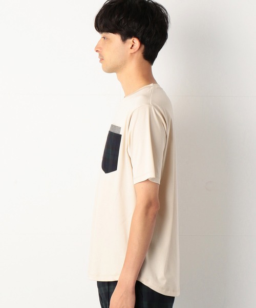 COMME　CA COMMUNE（コムサコミューン）の「チェック　ダブルポケット　Tシャツ（Tシャツ/カットソー・メンズ・ホワイト/ダークブラウン/キナリ・MEDIUM/LARGE）」の5枚目の写真