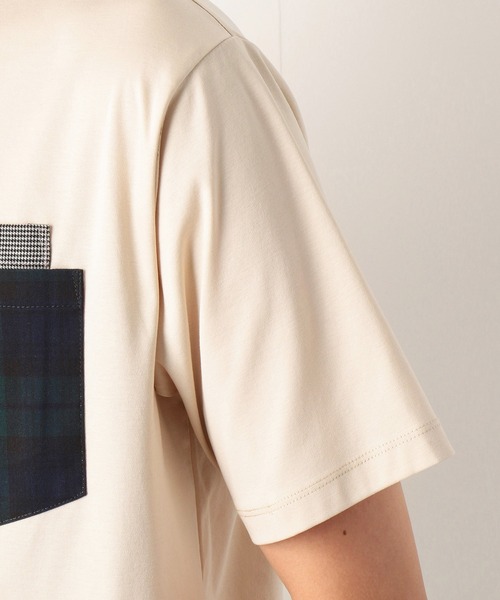 COMME　CA COMMUNE（コムサコミューン）の「チェック　ダブルポケット　Tシャツ（Tシャツ/カットソー・メンズ・ホワイト/ダークブラウン/キナリ・MEDIUM/LARGE）」の14枚目の写真