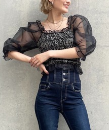 SPIRALGIRL | レオパード柄シャーリングチュールトップス(Tシャツ/カットソー)