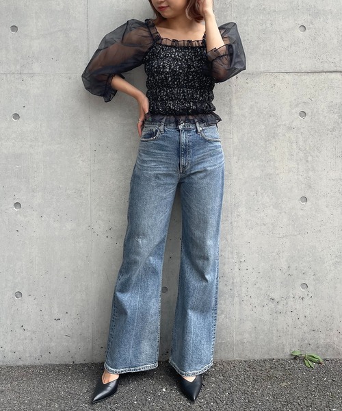 SPIRALGIRL（スパイラルガール）の「レオパード柄シャーリングチュールトップス（Tシャツ/カットソー・レディース・ブラック/オフホワイト・FREE）」の9枚目の写真