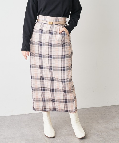 natural couture（ナチュラルクチュール）の「ベルト付きポンチスエードタイトスカート Lサイズ（スカート・レディース・パープル/その他2/サックスブルー/スミクロ/アイボリー/その他1・LARGE）」の5枚目の写真