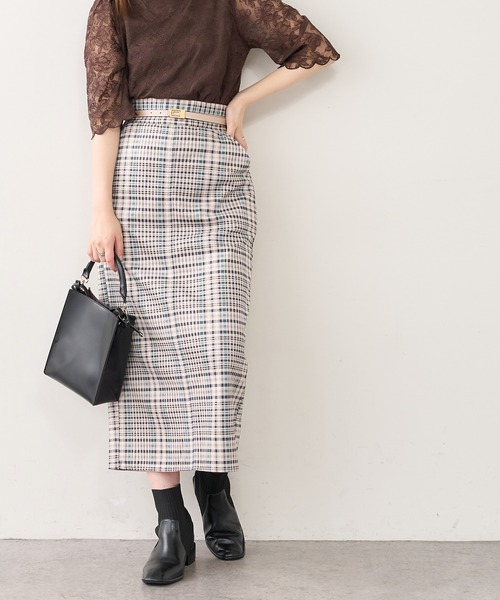 natural couture（ナチュラルクチュール）の「ベルト付きポンチスエードタイトスカート Lサイズ（スカート・レディース・パープル/その他2/サックスブルー/スミクロ/アイボリー/その他1・LARGE）」の6枚目の写真