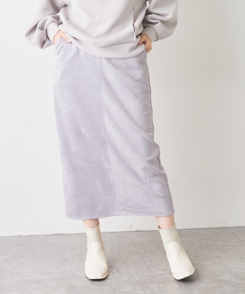 natural couture（ナチュラルクチュール）の「ベルト付きポンチスエードタイトスカート Lサイズ（スカート・レディース・パープル/その他2/サックスブルー/スミクロ/アイボリー/その他1・LARGE）」の4枚目の写真