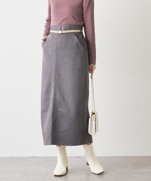 natural couture（ナチュラルクチュール）の「ベルト付きポンチスエードタイトスカート Lサイズ（スカート・レディース・パープル/その他2/サックスブルー/スミクロ/アイボリー/その他1・LARGE）」の3枚目の写真