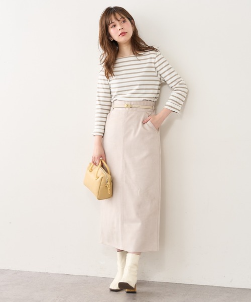 natural couture（ナチュラルクチュール）の「ベルト付きポンチスエードタイトスカート Lサイズ（スカート・レディース・パープル/その他2/サックスブルー/スミクロ/アイボリー/その他1・LARGE）」の2枚目の写真