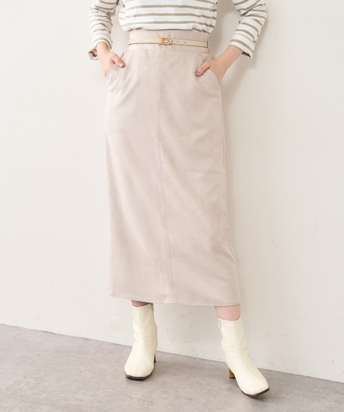 natural couture（ナチュラルクチュール）の「ベルト付きポンチスエードタイトスカート Lサイズ（スカート・レディース・パープル/その他2/サックスブルー/スミクロ/アイボリー/その他1・LARGE）」の7枚目の写真