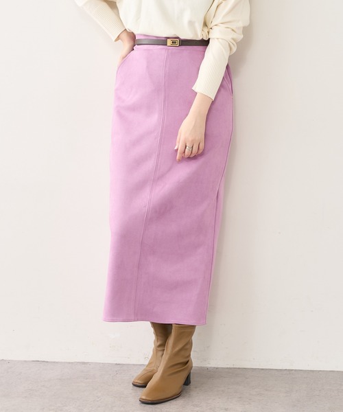 natural couture（ナチュラルクチュール）の「ベルト付きポンチスエードタイトスカート Lサイズ（スカート・レディース・パープル/その他2/サックスブルー/スミクロ/アイボリー/その他1・LARGE）」の17枚目の写真