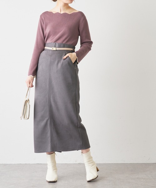 natural couture（ナチュラルクチュール）の「ベルト付きポンチスエードタイトスカート Lサイズ（スカート・レディース・パープル/その他2/サックスブルー/スミクロ/アイボリー/その他1・LARGE）」の11枚目の写真