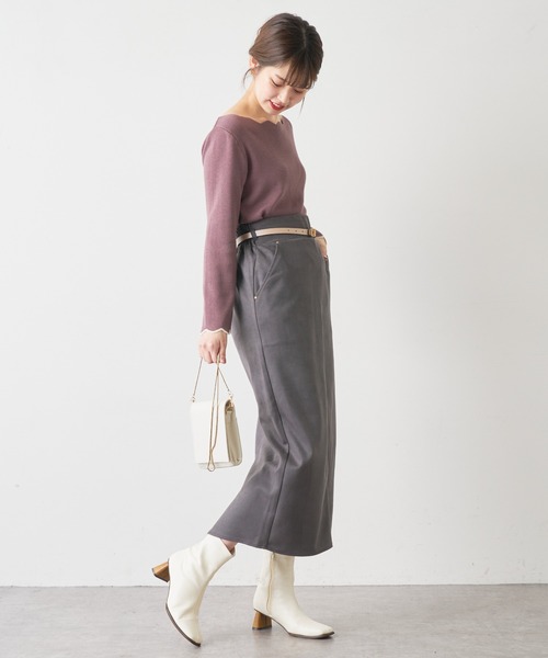 natural couture（ナチュラルクチュール）の「ベルト付きポンチスエードタイトスカート Lサイズ（スカート・レディース・パープル/その他2/サックスブルー/スミクロ/アイボリー/その他1・LARGE）」の12枚目の写真