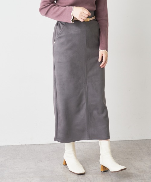 natural couture（ナチュラルクチュール）の「ベルト付きポンチスエードタイトスカート Lサイズ（スカート・レディース・パープル/その他2/サックスブルー/スミクロ/アイボリー/その他1・LARGE）」の10枚目の写真