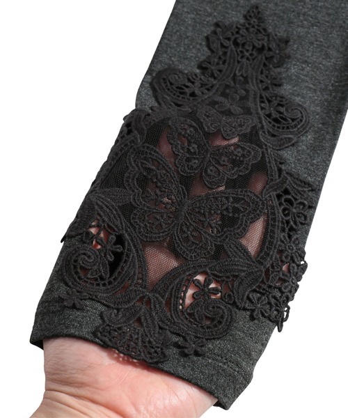 iS ScoLar（イズスカラー）の「蝶オリジナル裾レースレギンス（レギンス/スパッツ・レディース・ブラック/チャコールグレー・M）」の5枚目の写真