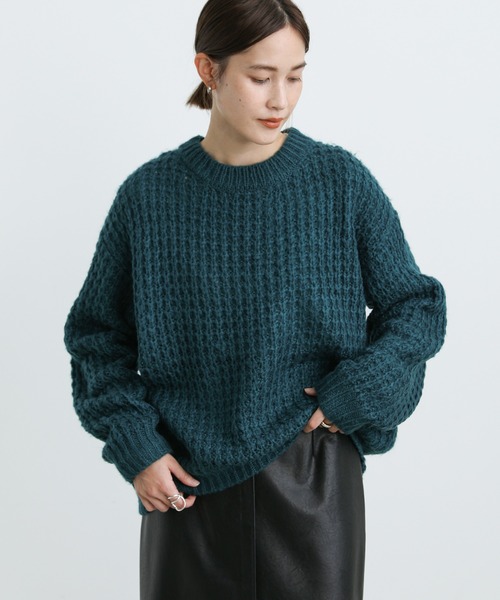 select MOCA(セレクトモカ)の「2021 AW クルーネックワッフル編みニット(ニット/セーター・レディース・ブルー/グリーン・FREE)」の1枚目の写真