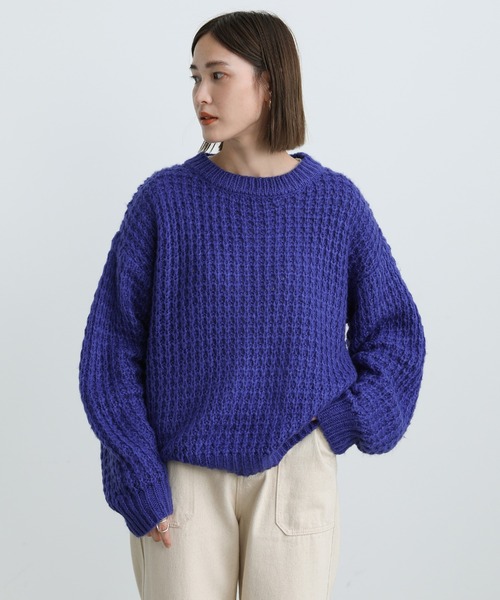 select MOCA(セレクトモカ)の「2021 AW クルーネックワッフル編みニット(ニット/セーター・レディース・ブルー/グリーン・FREE)」の18枚目の写真